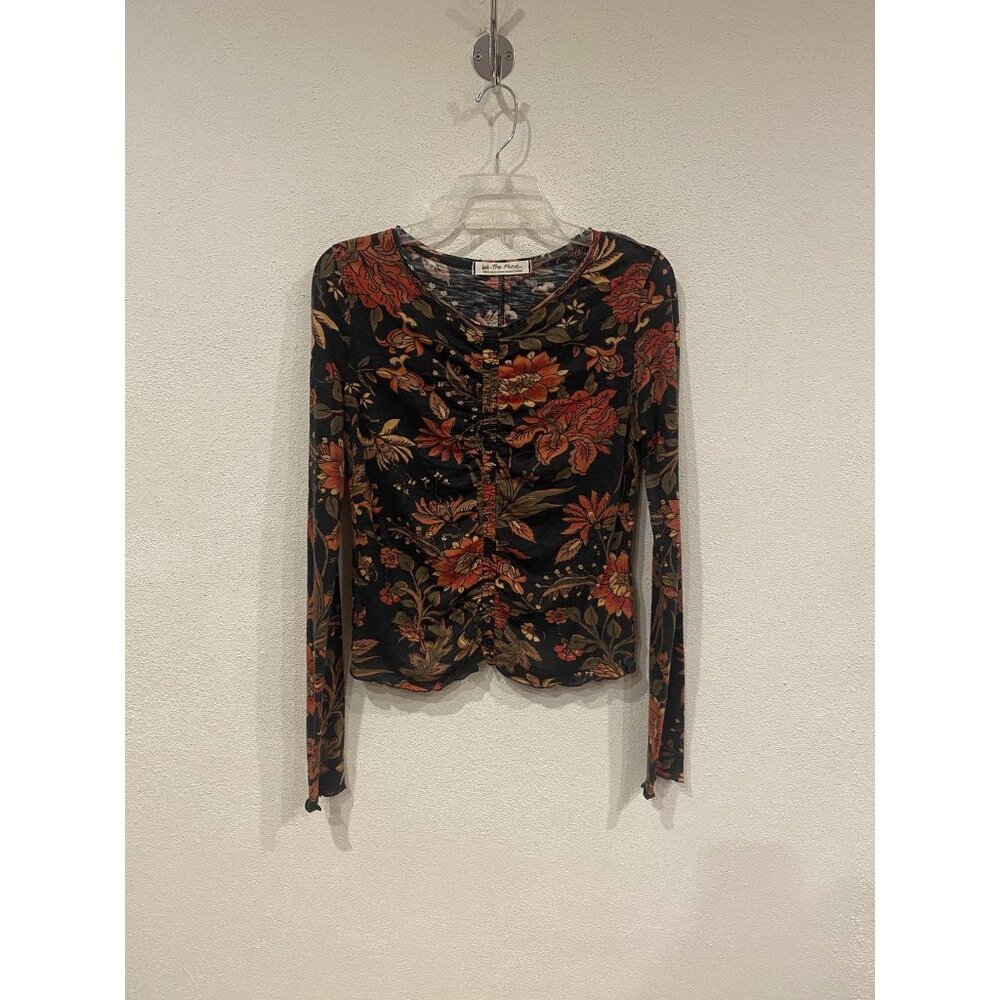 Free People Black Floral Button-Front Long Sleeve Top